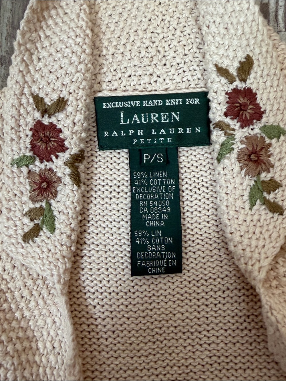 Vintage 90s Ralph Lauren Hand Knit Vest Linen Cotton PS Embroidered Cottagecore - Picture 3 of 13
